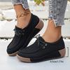 Women Plus Size Canvas Platform Loafers Winter European American Style Lace Up Casual Rocker Shoes