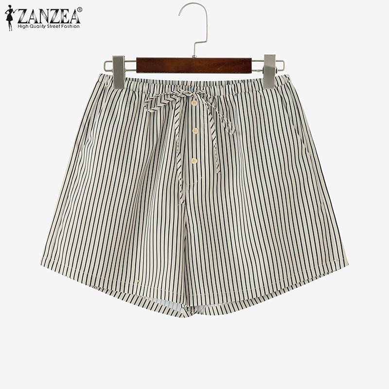 ZANZEA Womens Casual Drawstring Waist Summer Stripe Short Pants