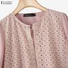 ZANZEA Women Casual Turn Down Collar Long Sleeve Embroidery Splice Fake Two-piece Blouse