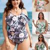 Plus Size Womens Printed One-Piece Swimsuit With Built-in Padded Bra High Elasticity Tummy Control XL To 4XL