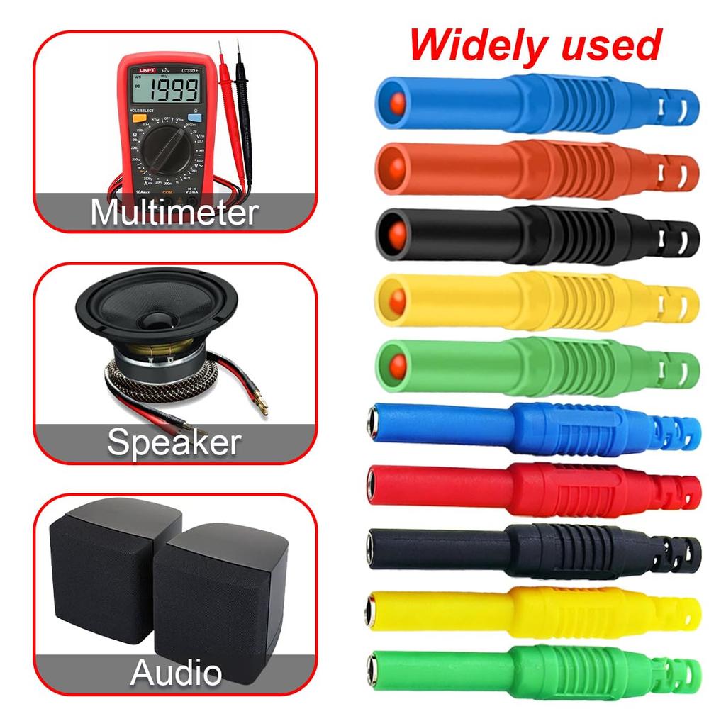 JYUNJOENG 5 Colors 4mm Banana Plugs with Insulation and Safety Pack of 10 Shielding,