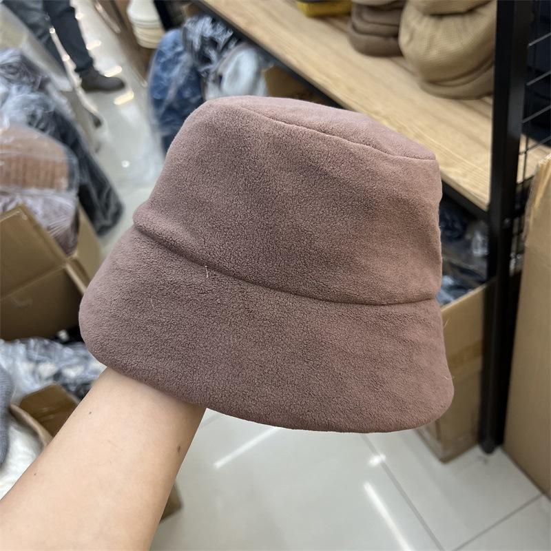 

Модная флисовая лампа с короткими полями, шляпа-ведро, женская осенне-зимняя теплая ретро прямая шляпа-рыбак M（56-58cm） темно-коричневого