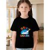 European Sizes Shark & Rainbow Print Birthday Outfit - Summer Short Sleeve Top Suitable for Shark-Themed Parties, Casual Round Neck Tee