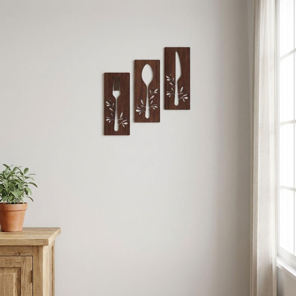 3pcs Hollow Out Kitchen Tools Wall Plaques Fork Wall Sticker Hangings Restaurant Decor