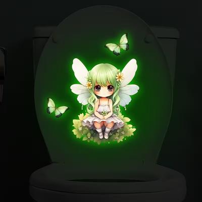 Glow-In-The-Dark Flower Fairy Mandala Toilet Sticker Bathroom Decoration Toilet Lid Decorative Decal Self-Adhesive Removable
