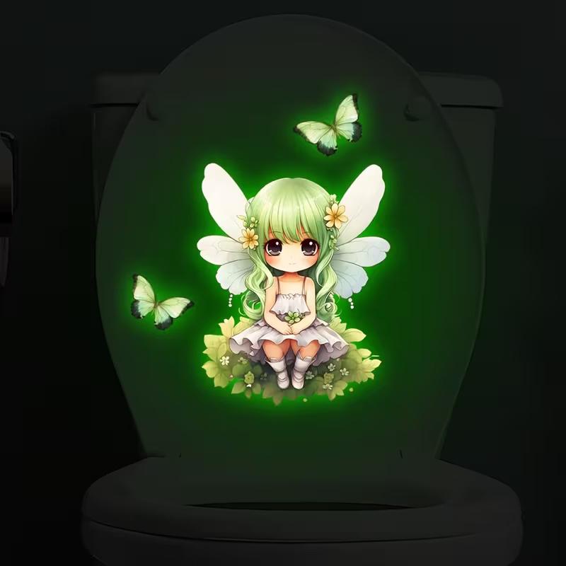 Glow-In-The-Dark Flower Fairy Mandala Toilet Sticker Bathroom Decoration Toilet Lid Decorative Decal Self-Adhesive Removable