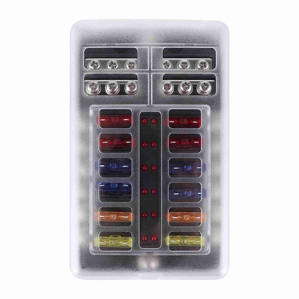 Sicherungskastenhalter mit 12-fach LED-Licht, wasserdicht und staubdicht, geeignet für Auto, Marine, Yacht, ABS-Konstruktion