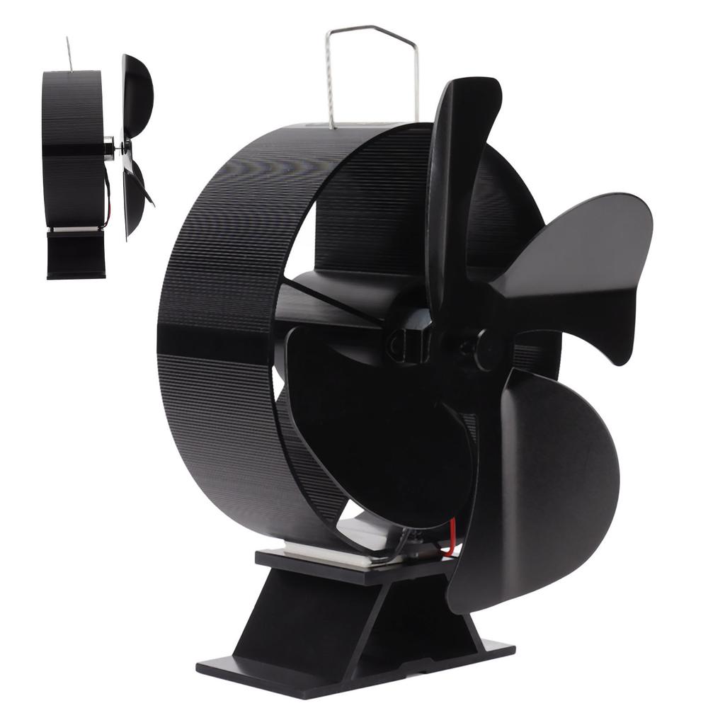 Heat Powered Stove Fan Aluminum Alloy 4 Blades Strong Wind Fireplace Fan for Home