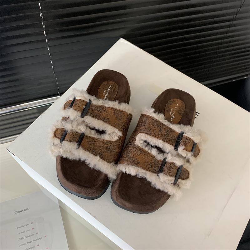 

2025 autumn and winter new square head platform shoes fashionable versatile Mao Mao slippers 39 коричневый