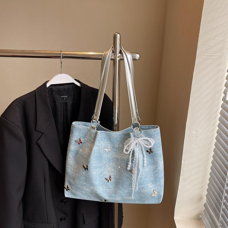 New Denim Tote Bag Female Butterfly Star Portable Dumpling Bag Simple And Fashionable Versatile Shoulder Messenger Bag
