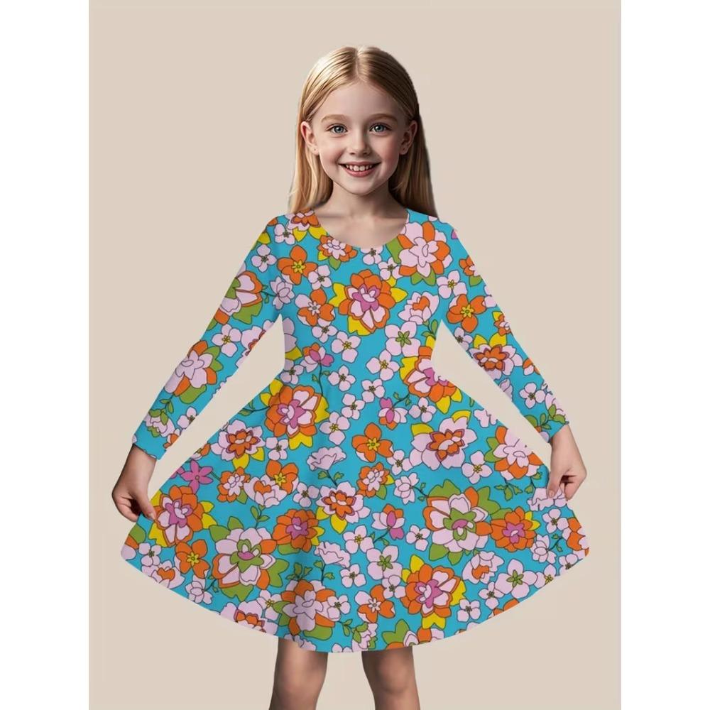 Girls' 3D Purple Galaxy Dress Long Sleeve Summer Spring Vacation Daily Holiday Princess Beautiful Sweet Kids 4-12 Years Casual Dress A Line Dress