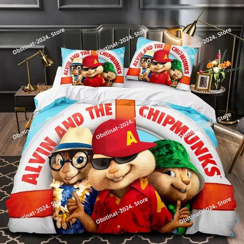 Set Biancheria da Letto 3D Cartone Animato C-Chipmunk A-Alvin Set Letto Stampato Copripiumino Lenzuolo Federa Letto Coperta Morbida Dimensioni Singolo Matrimoniale King
