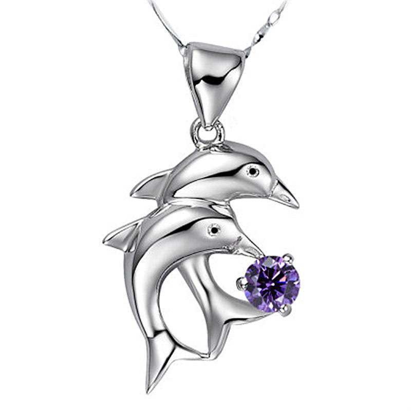 925 Silver Necklace Pendant Dolphin AAA Zircon For Women Fashion Clavicle Chain Necklaces Wedding Party Jewelry Gift