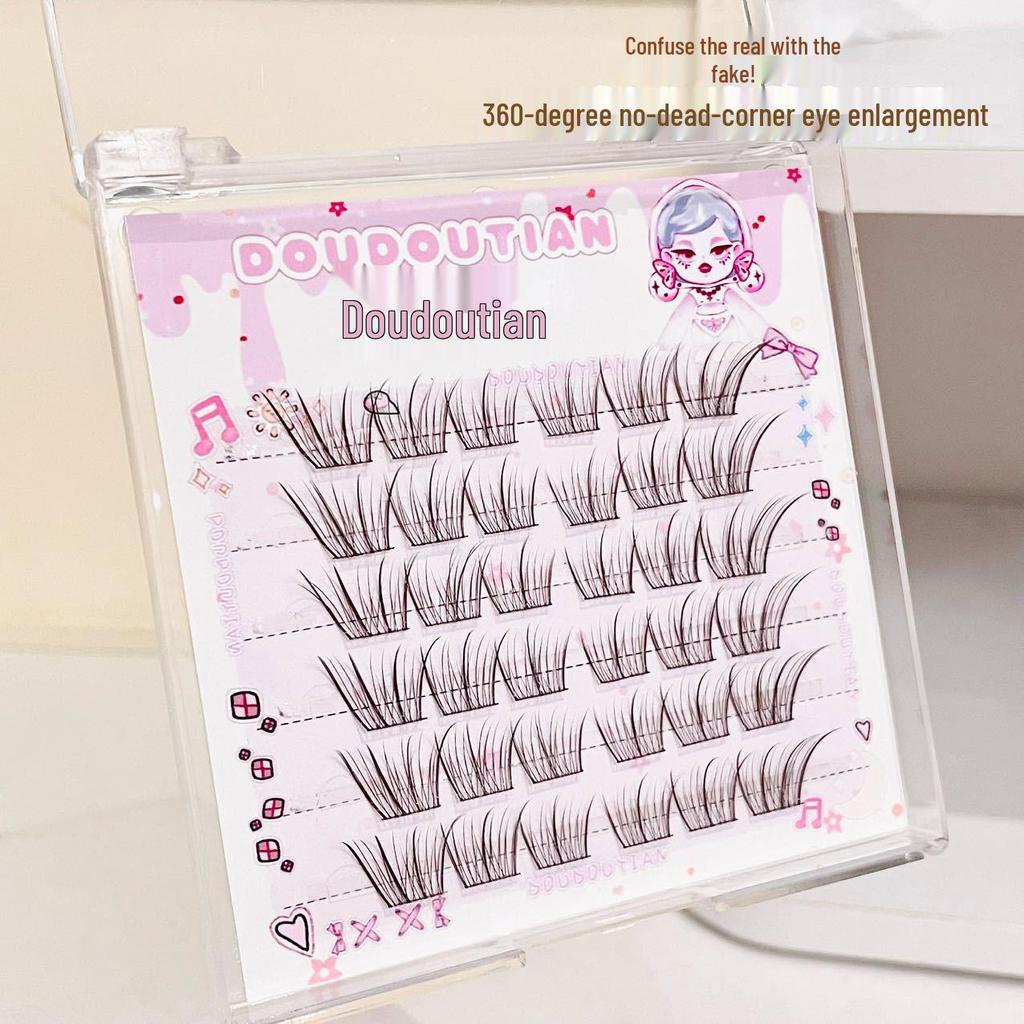 Kou Kou Sweet Coffee Brown & White False Eyelashes - Natural Black Brown, Clear Fan-shaped Enhancements