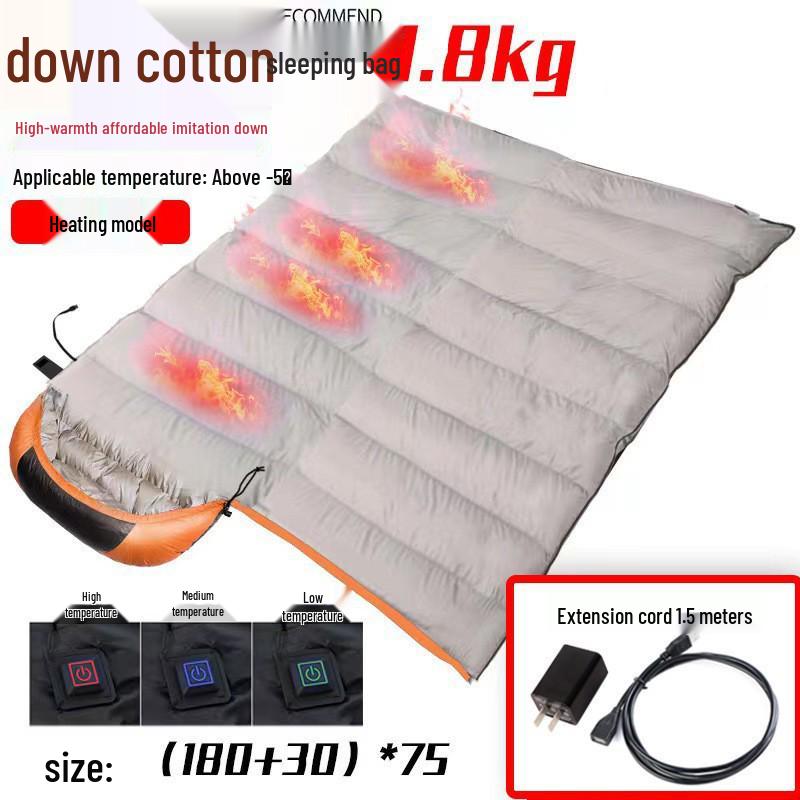 USB Heated Washable Sleeping Bag for Adults - Thickened, Warm, and Cold-Protective for Spring, Autumn, and Winter Camping.