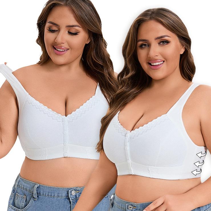 Cupă subțire Buton în față Lenjerie de corp de vârstă mijlocie și vârstnici Femei Dantela Fără inel de oțel Stil vestă Sutien mărime mare