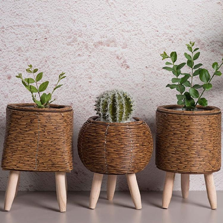 Practical Miniature Garden Accessories Flower Pot Container Holder Combining Functionality And Stylish Woven Appearance