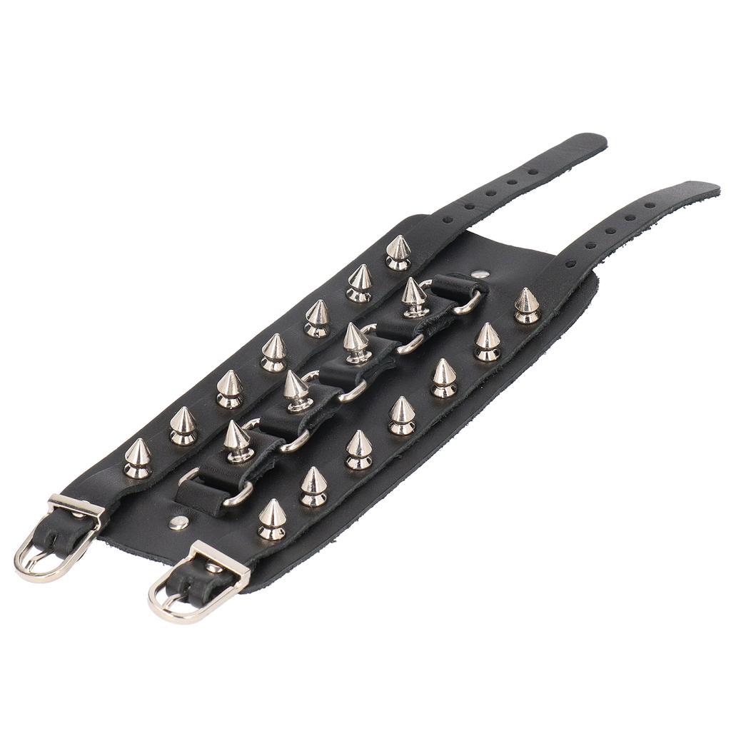 Adjustable Punk Wristband Faux Leather Spikes Bangle Studded Unisex Metal Rivet Bracelet
