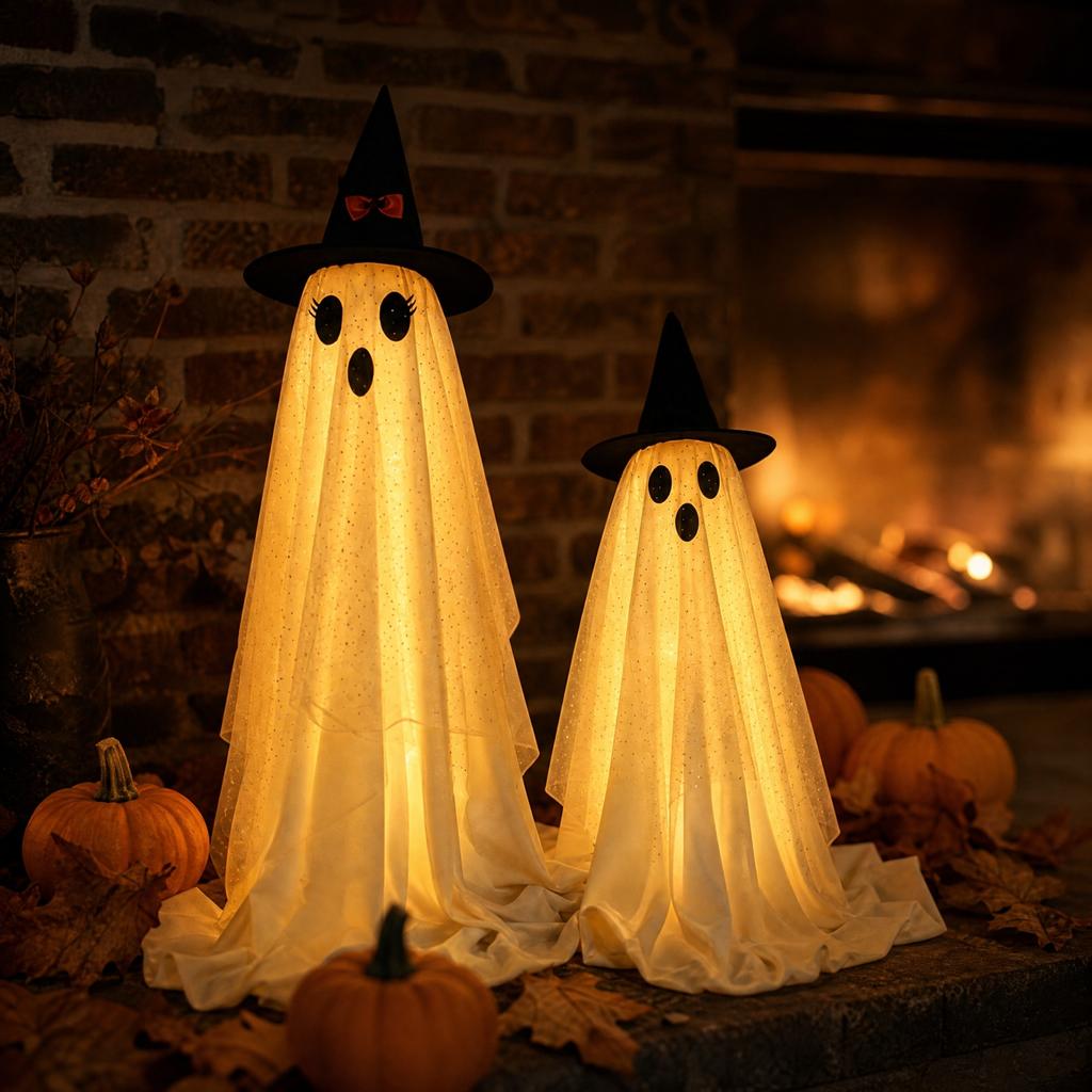 Halloween Decorations Set of 2 - Glowing Witch Hat and Standing, 60cm for Home Tabletop Yard Porch Decor