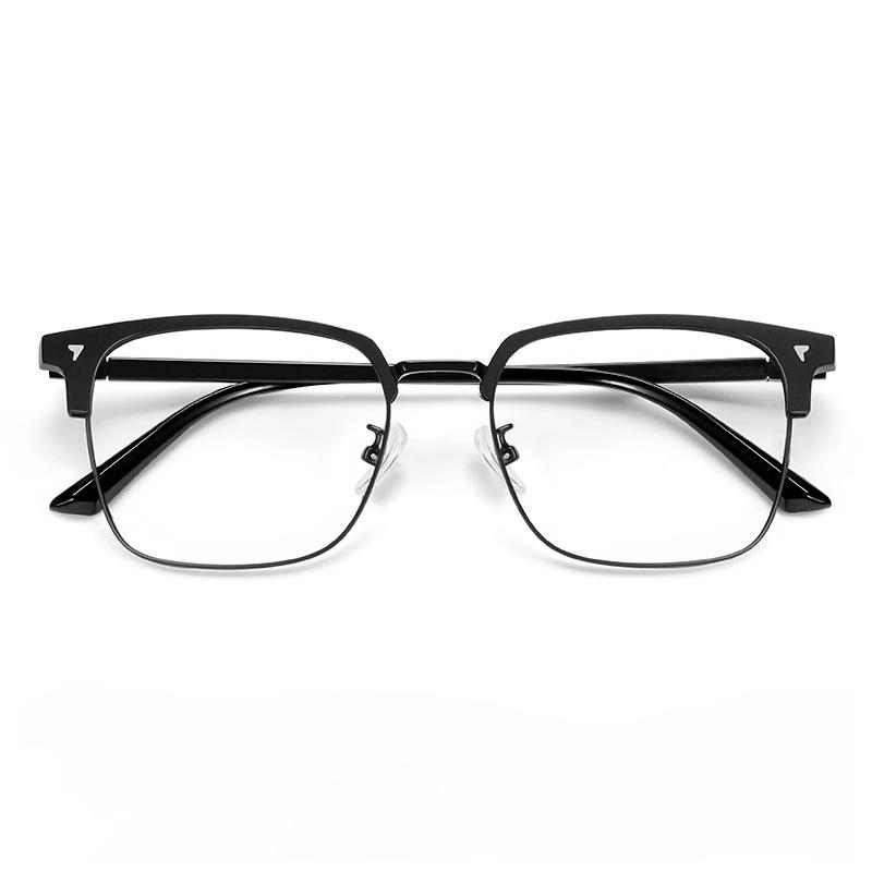 Men's TR90 Ultralight Browline Semi-Rimless Eyeglasses Frame with Anti-Blue Light, Suitable for Prescription Lenses