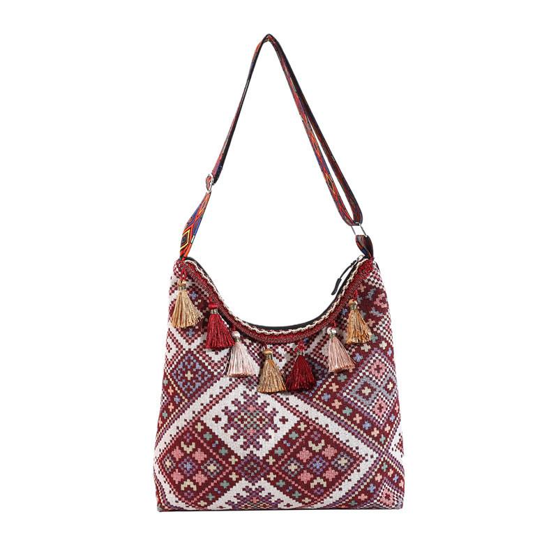 Embroidery Tassels Style Large Shoulder Bags Capacity Single Girl Shoulder Bag