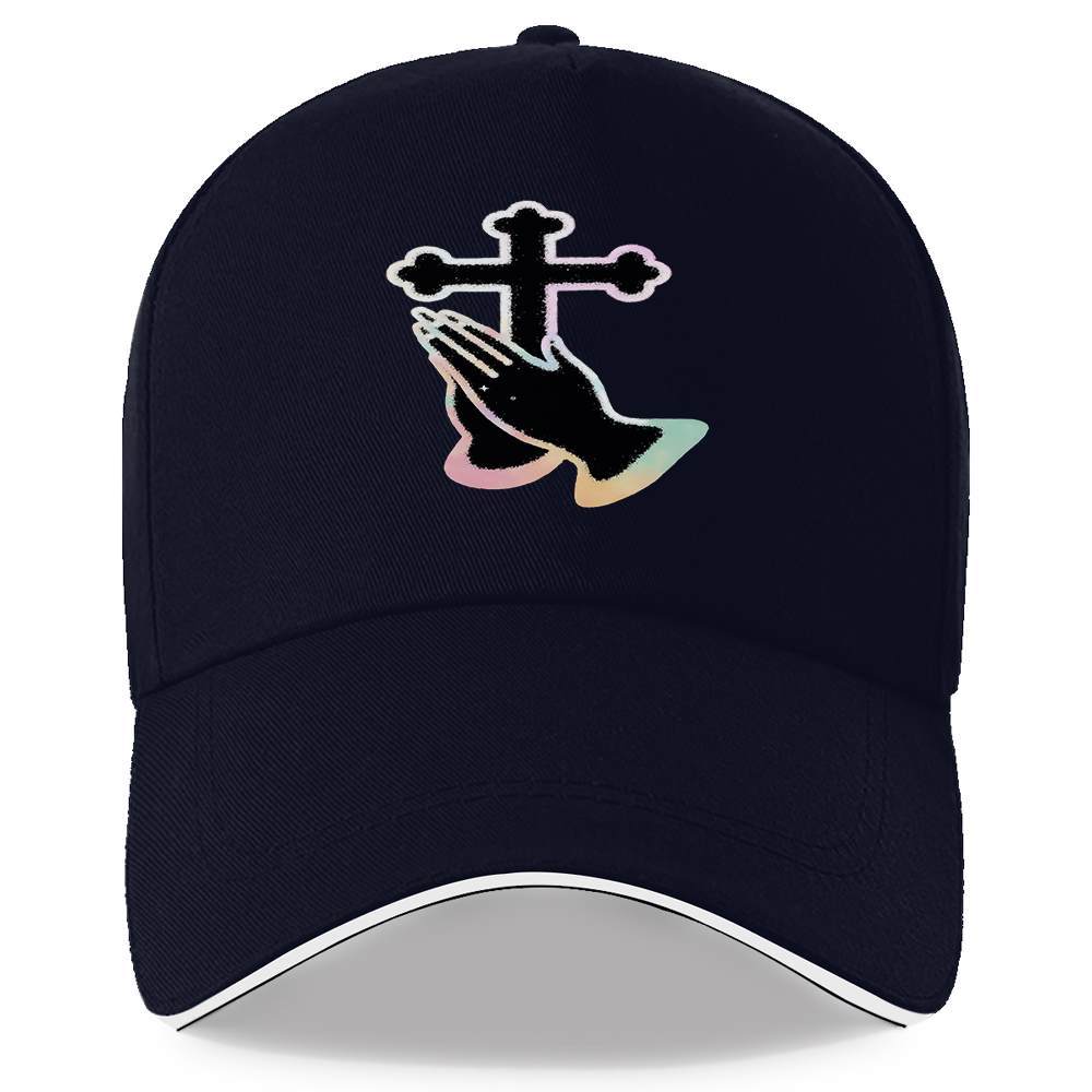Print Cross Praying Hands Baseball Cap Polyester Adjustable Casual Outdoor Sports Headwear