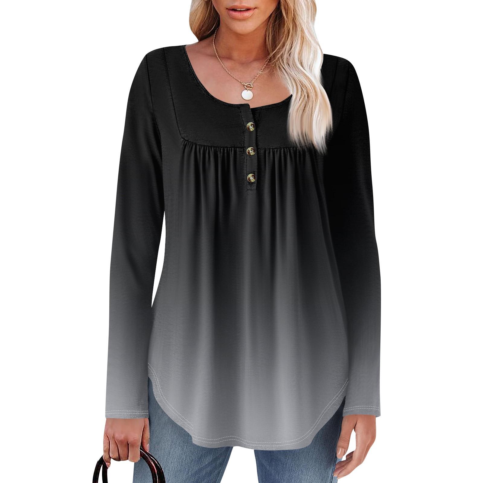 

Women s Long Sleeve Tunic Loose Tops Casual Oversized Tops Pleated Tunic Button Down Casual Women s Print Tops L чорний