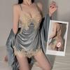 Women's Velvet Deep V Push Up Cami Sleep Dress with Robe Lounge Set