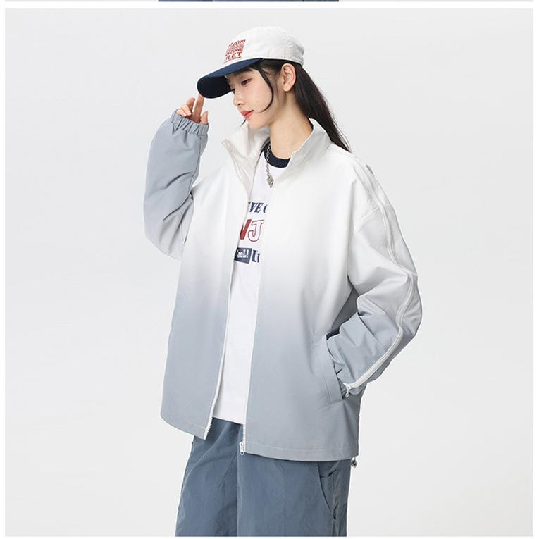 Frühlings- und Herbst-Freizeitjacke Trend Ins Wind Paar Farbverlauf Vielseitig Locker Übergröße Tooling Stehkragenjacke