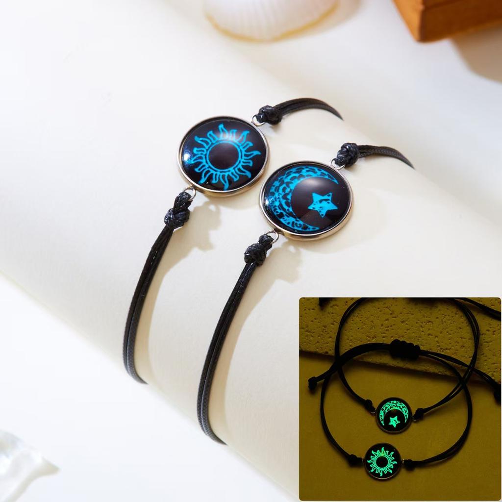 Glow In the Dark Butterfly Sun Moon Rope Bracelets for Women Couples Matching Bracelet Friendship Luminous Jewelry Adjustable