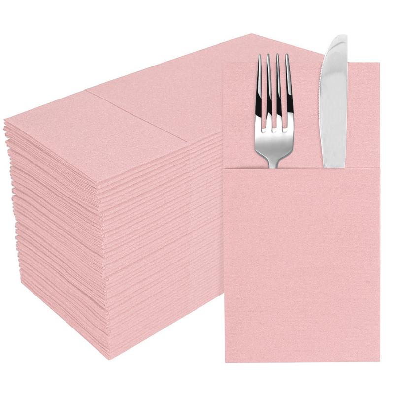 50pcs Disposable Dinner Napkins Flatware Pocket Prefolded For Wedding Party Decoration Folding Knife Fork  Bag Napkin