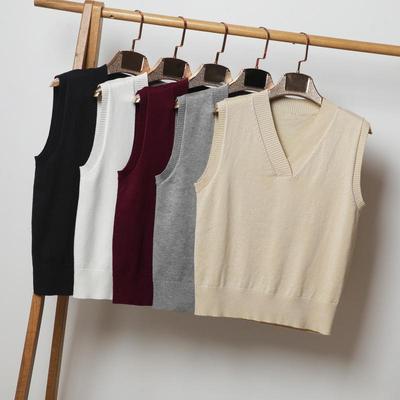 Herbst Winter Neuer V-Ausschnitt Pullover Weste Damen Schwarz Top Ärmellos Pullover Dünne Strickjacke