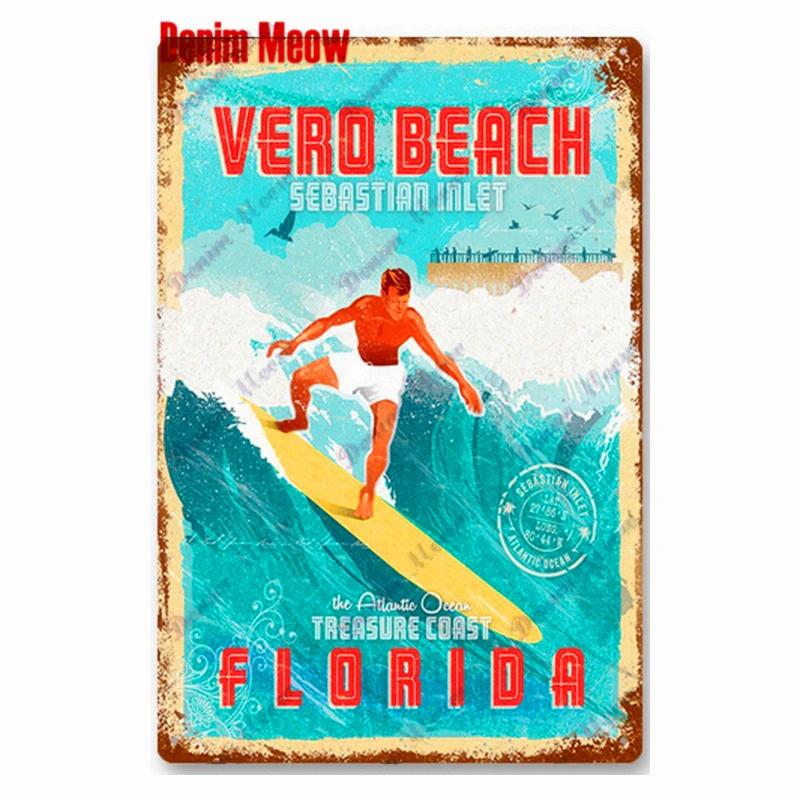 Vintage Beach Time Metal Sign Summer Party Place Plates Relax Surfing Metal Wall Sign Pub Shed Sign Happy Place Decor WY