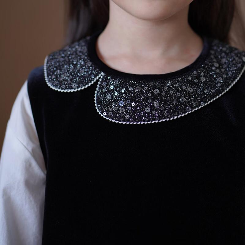 Hacikis Girls Black Velvet Princess Vest Dress 130