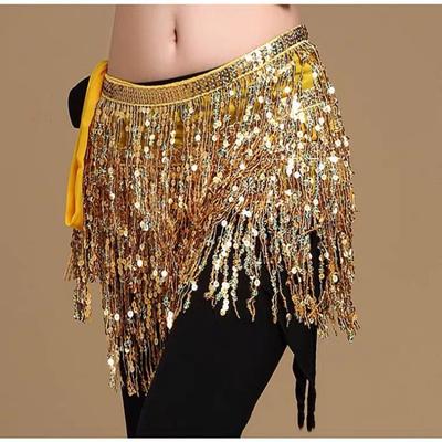 Belly Dance Waist Chain New Glitter Layer Tassel Waist Cover Indian Dance Performance Practice Strap Hip Scarf Skirt Waist Scarf