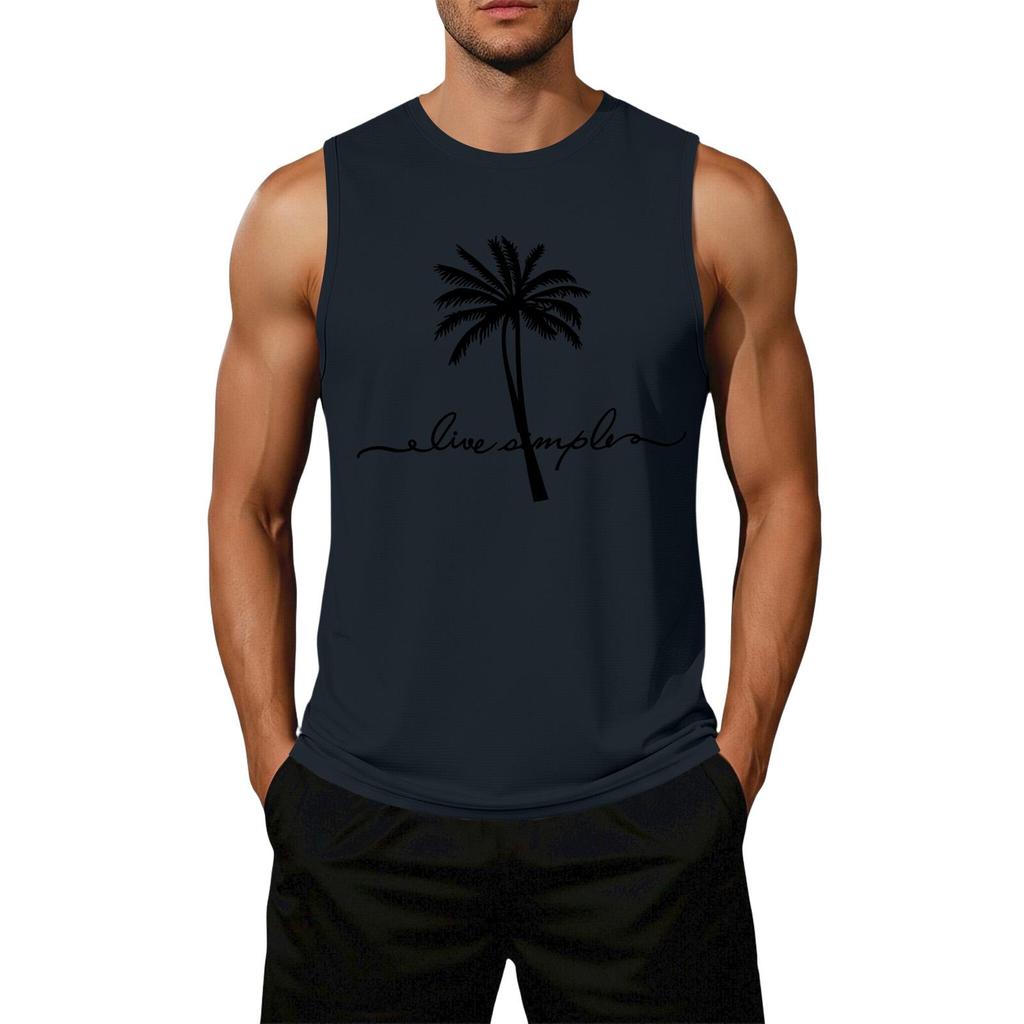 Men's Loose Fit Casual Sleeveless Tank Top Palm Tree Graphic Print Summer Muscle Shirt Lightweight Comfortable Activewear
