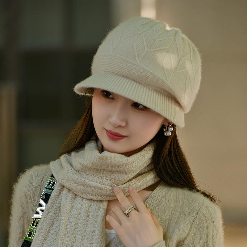 Cashmere knitted hat peaked hat autumn and winter casual hat versatile warm wool hat cold hat bag head hat ear protection hat