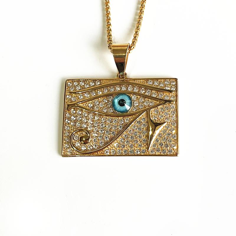 Hip Hop Altes Ägypten Runde Schmuckstücke Collares Goldfarbe Edelstahlkette Ägyptisches Auge des Horus Halsketten & Anhänger