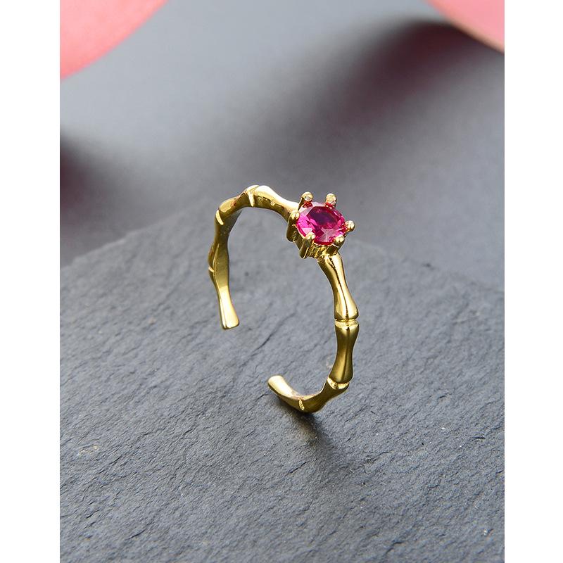 

Inlaid Zircon S925 Silver Gold-Toned Open Ring - Japanese & Korean Fashion Style Adjustable Open