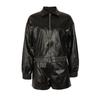 European & American Women's Two-piece Set: Weave Style Lapel Loose Leather Jacket with Shorts