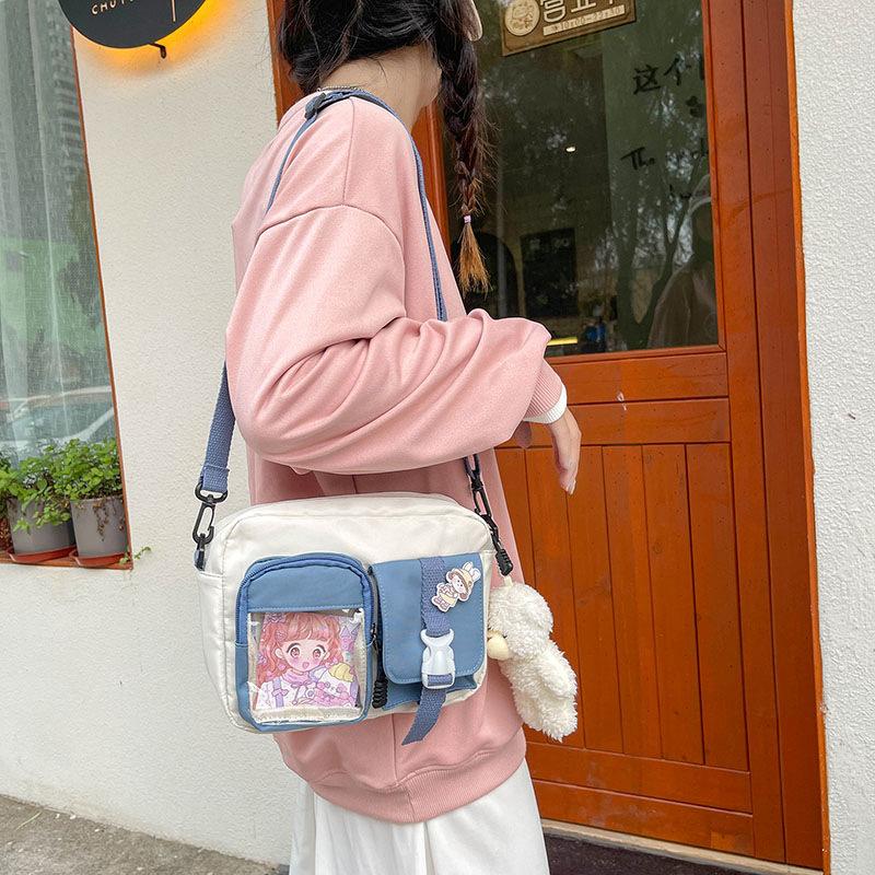 Vintage cute transparent card girl student contrasting color messenger bag Japanese small bag woman