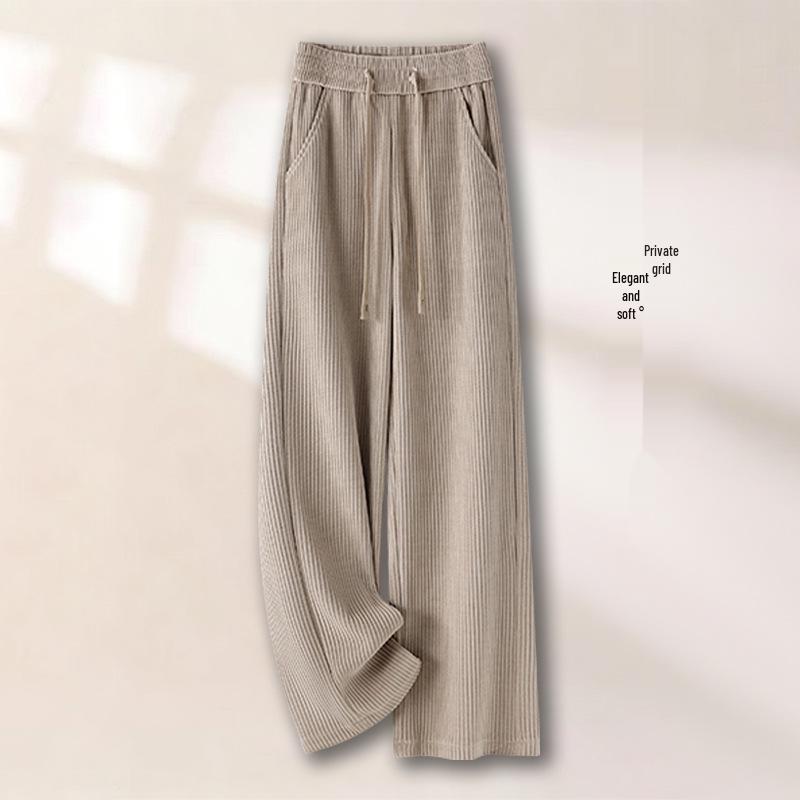 

Corduroy Wide-Leg High-Waisted Pants for Women - Ribbed, Loose, Velvet-Feel, Seasonal Wear 2025. 31/3XL for 135-145 lbs