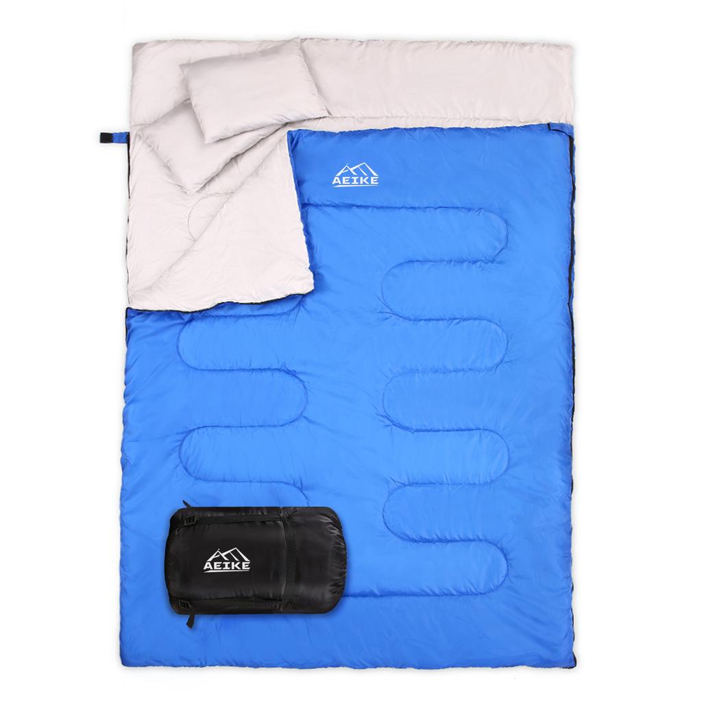 86"x60" Doppel-Thermoschlafsack für 2 Personen, Outdoor-Camping-Wanderschlafsack mit 2 Kissen
