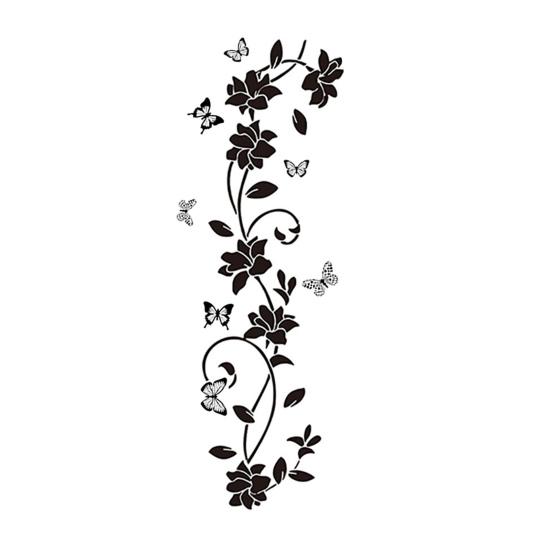 Yousheng Black Flower Butterfly Glass Sticker Waterproof PVC Removable Self-Adhesive Bathroom Wall Door Floral Art Decorative Decal