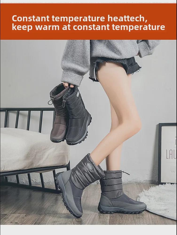 Women's Waterproof Plus Velvet Winter Snow Boots - Large Size, Thick Cotton, Mid-Tube Warmth