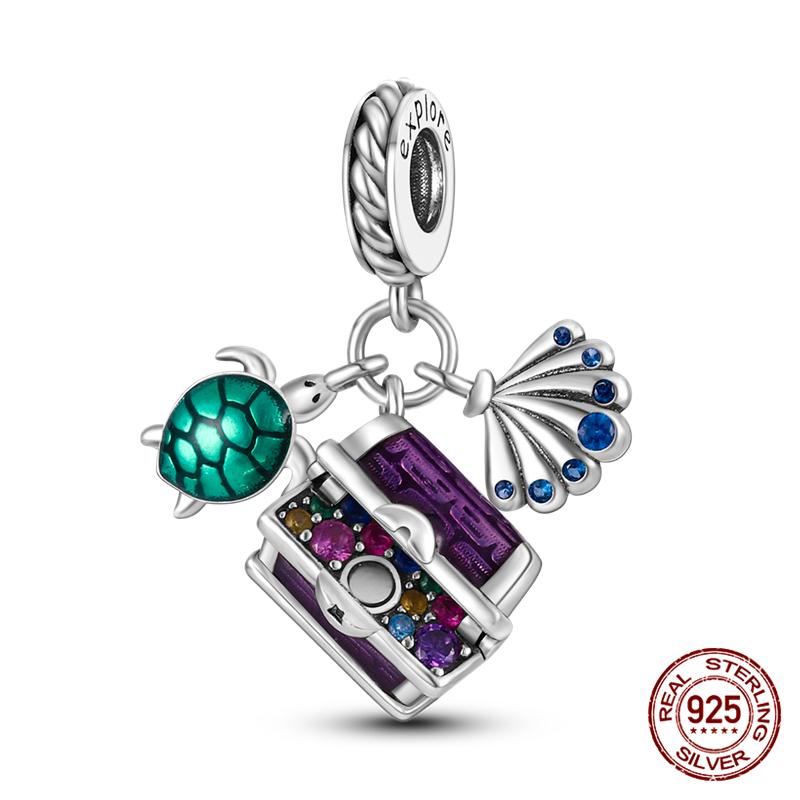 100% Genuine 925 Sterling Silver Ocean Collection Seashell Turtle and Heels Charm Beaded for Original  Bracelet Bracelet