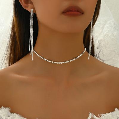 Set 3 Pezzi Donna Zircone Acqua Moda Nappa Collana Orecchini Set Zircone Matrimonio Festa Festival Regalo