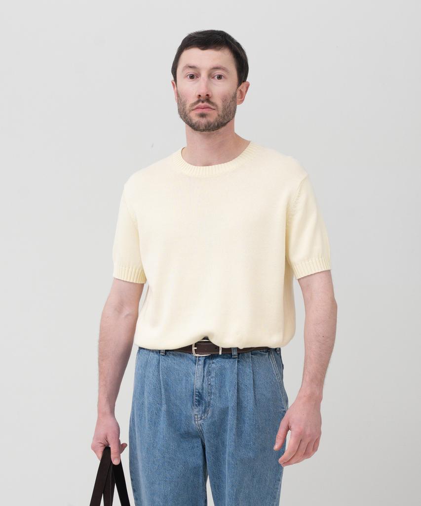 MANNERGRAM 100% Soft Cotton 3-Ply Round Short Sleeve Knit Ivory