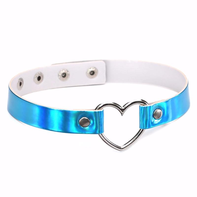Collana in pelle poliuretanica per donna Choker olografico cuore metallo laser sciarpa gioielli moda
