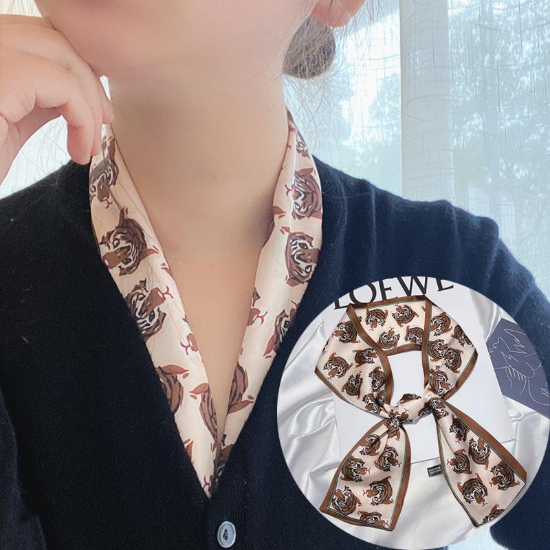 Print Flower Small Scarf For Women Handle Bag Ribbons Fashion Head Scarf Small Long Skinny Scarves Headbands